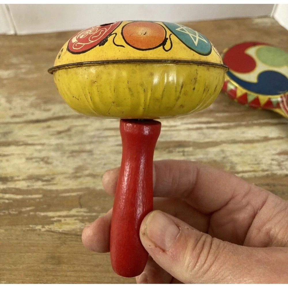 Vintage tin litho noisemakers rattles 1930's 1950's Japan clowns balloons